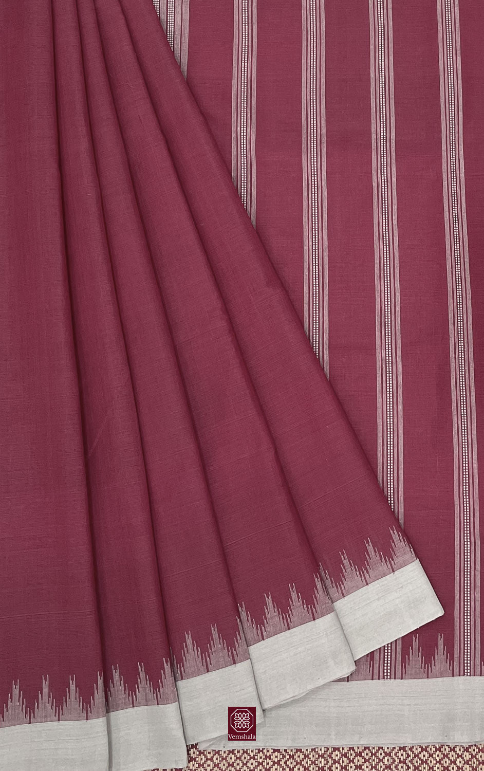 Burgundy / Dark Maroon Ponduru Cotton Saree - Vemshala