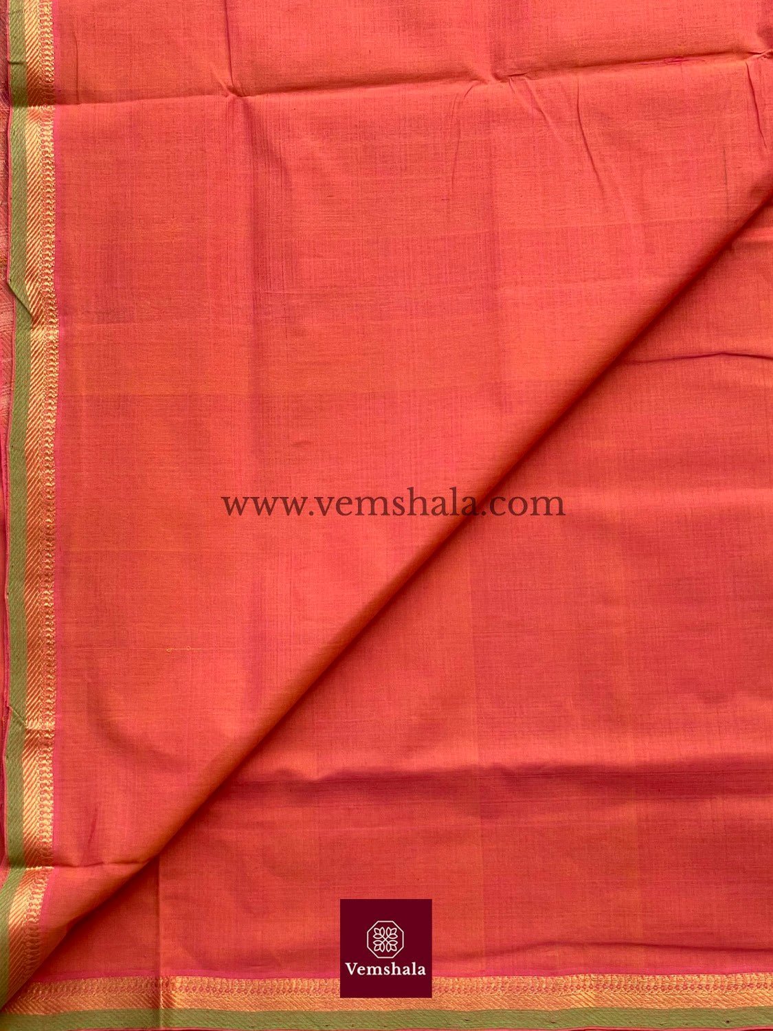 Burnt Orange / Green / Gold Cotton Mangalgiri Saree : Devika - Vemshala