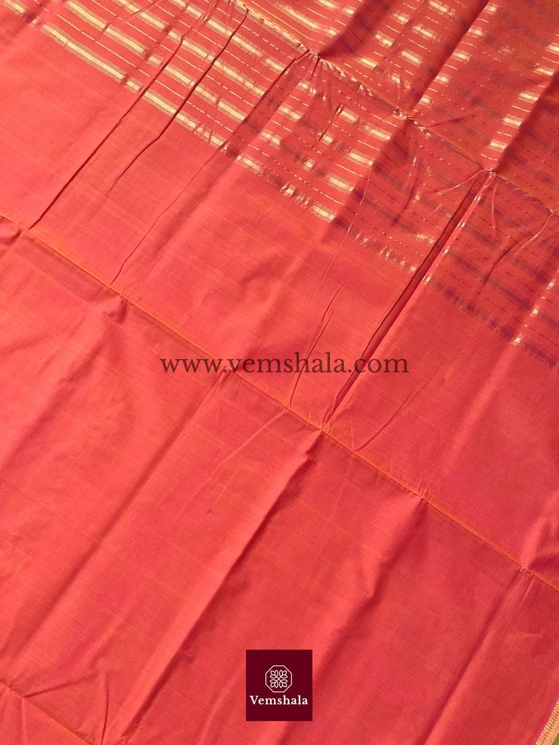 Burnt Orange / Green / Gold Cotton Mangalgiri Saree : Devika - Vemshala