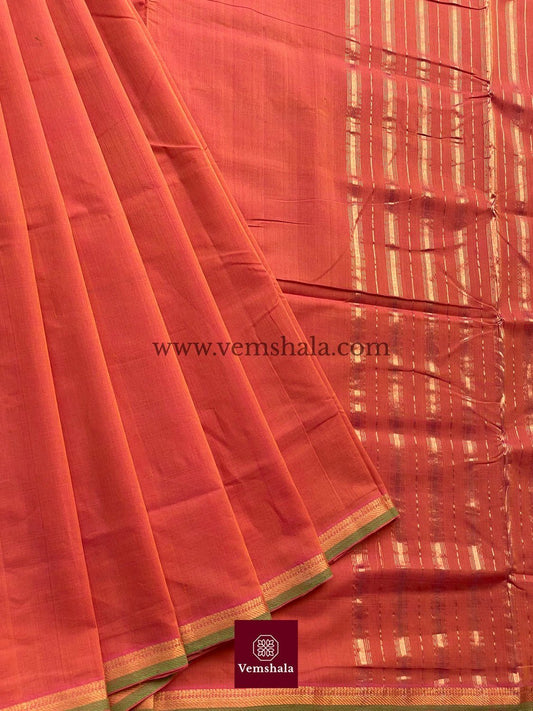 Burnt Orange / Green / Gold Cotton Mangalgiri Saree : Devika - Vemshala