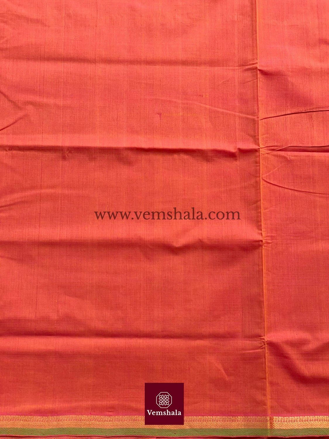 Burnt Orange / Green / Gold Cotton Mangalgiri Saree : Devika - Vemshala