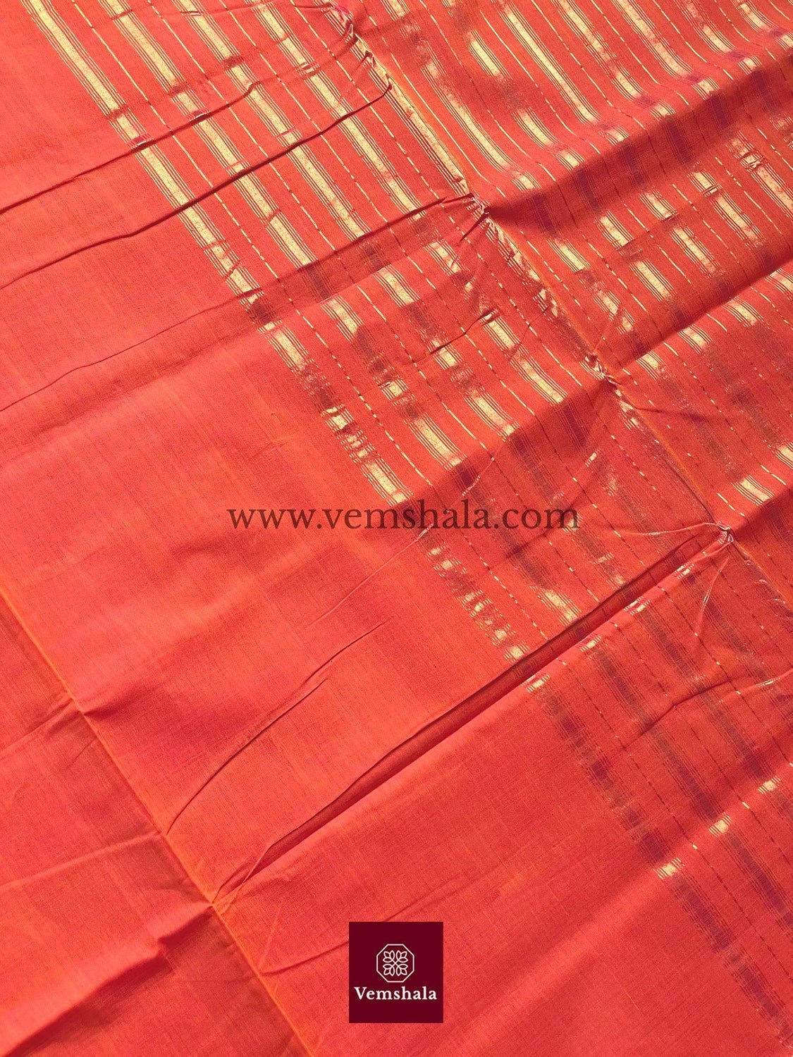 Burnt Orange / Green / Gold Cotton Mangalgiri Saree : Devika - Vemshala