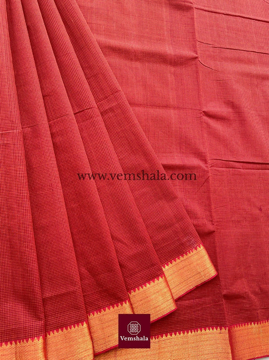 Burnt Orange / Red Cotton Mangalgiri Saree : Maalti - Vemshala