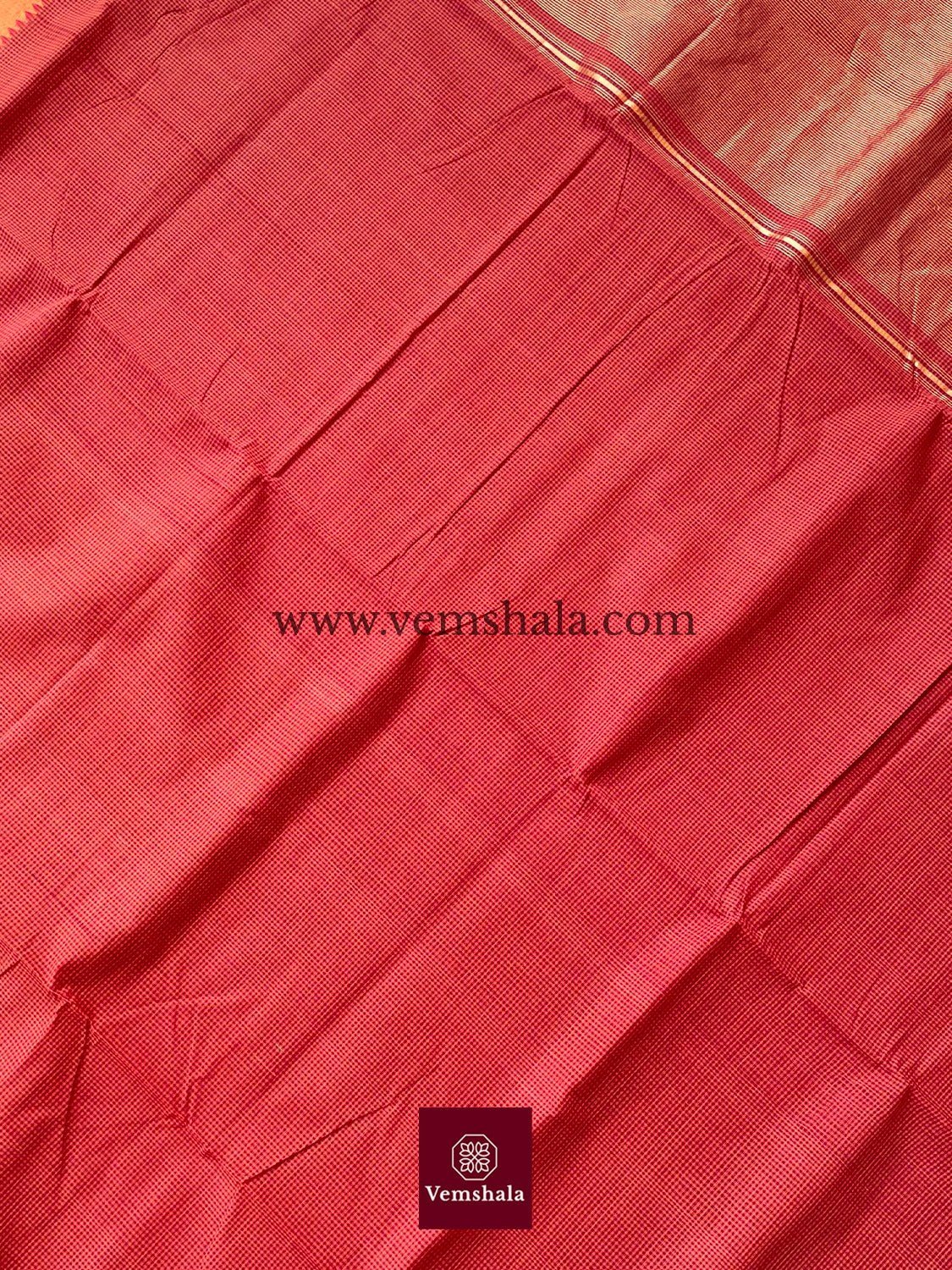 Burnt Orange / Red Cotton Mangalgiri Saree : Maalti - Vemshala