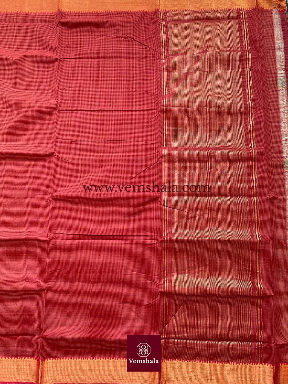 Burnt Orange / Red Cotton Mangalgiri Saree : Maalti - Vemshala