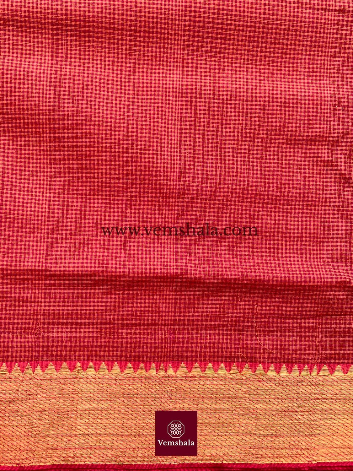 Burnt Orange / Red Cotton Mangalgiri Saree : Maalti - Vemshala