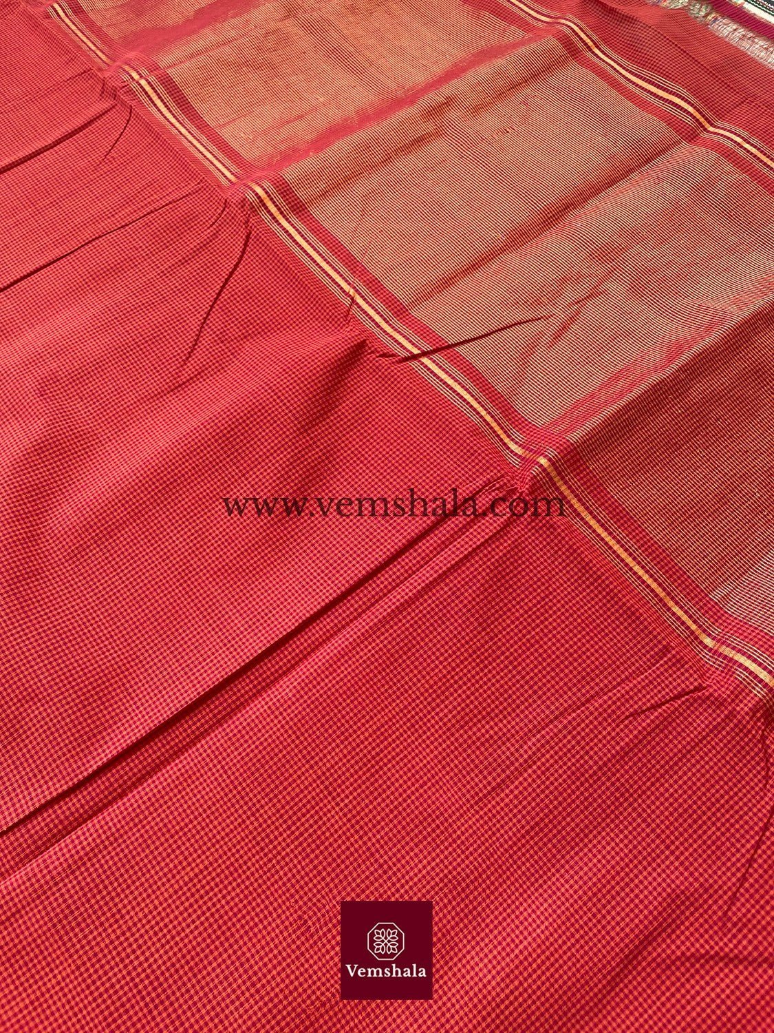 Burnt Orange / Red Cotton Mangalgiri Saree : Maalti - Vemshala