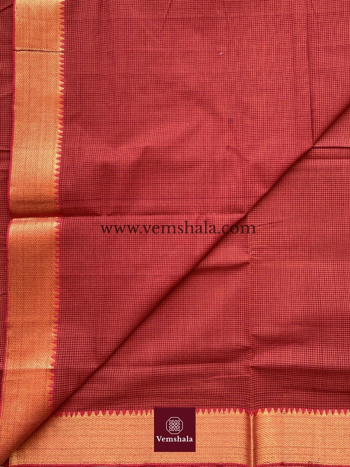 Burnt Orange / Red Cotton Mangalgiri Saree : Maalti - Vemshala