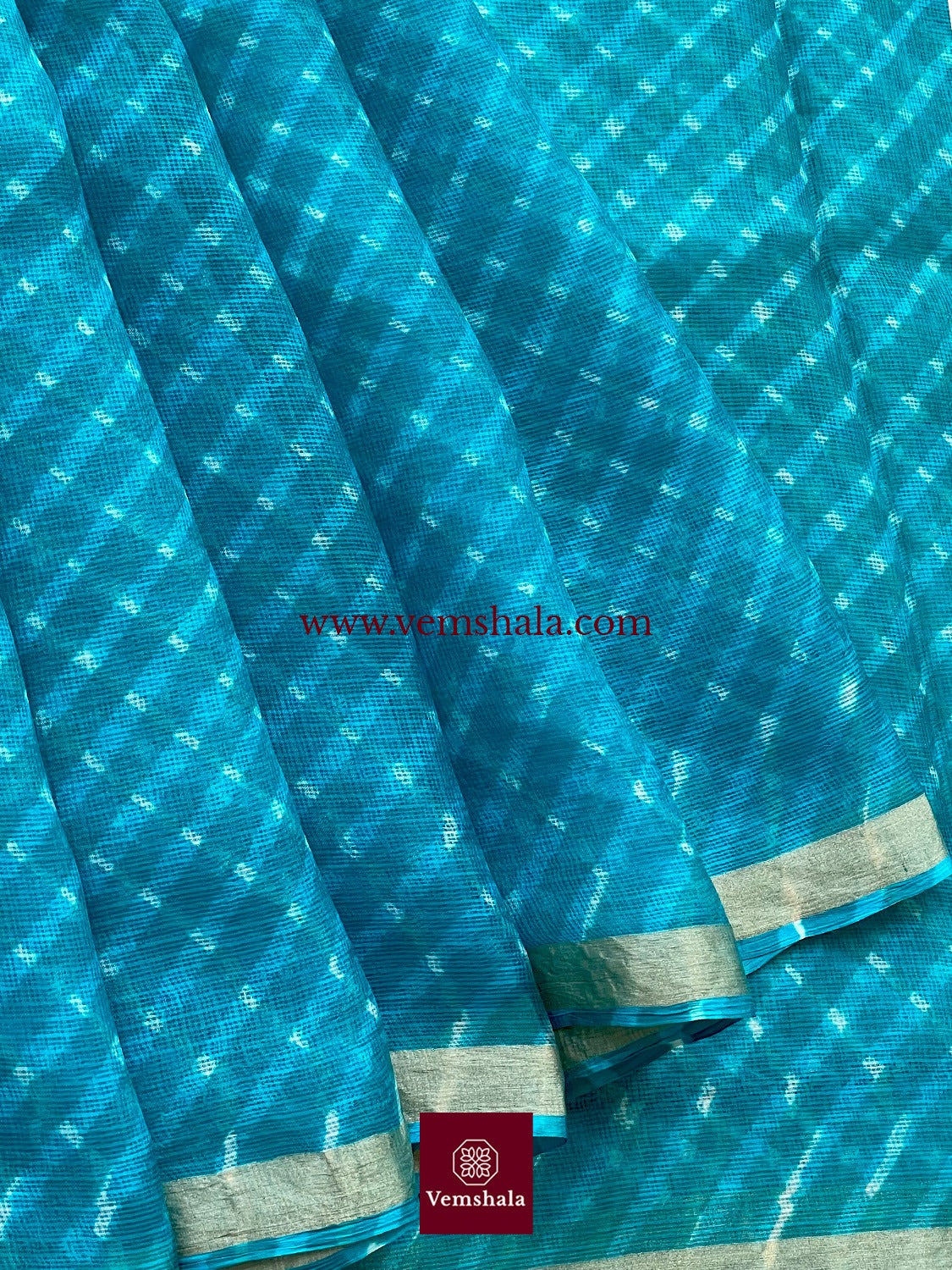 Turquoise Blue Leheriya Kota Silk Saree : Rehana - Vemshala