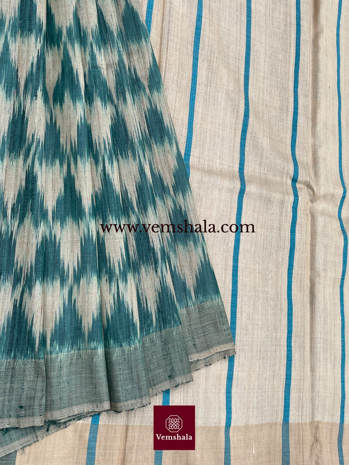 Teal / Natural Gopalpur Tussar Silk Sarees: Shree - Vemshala