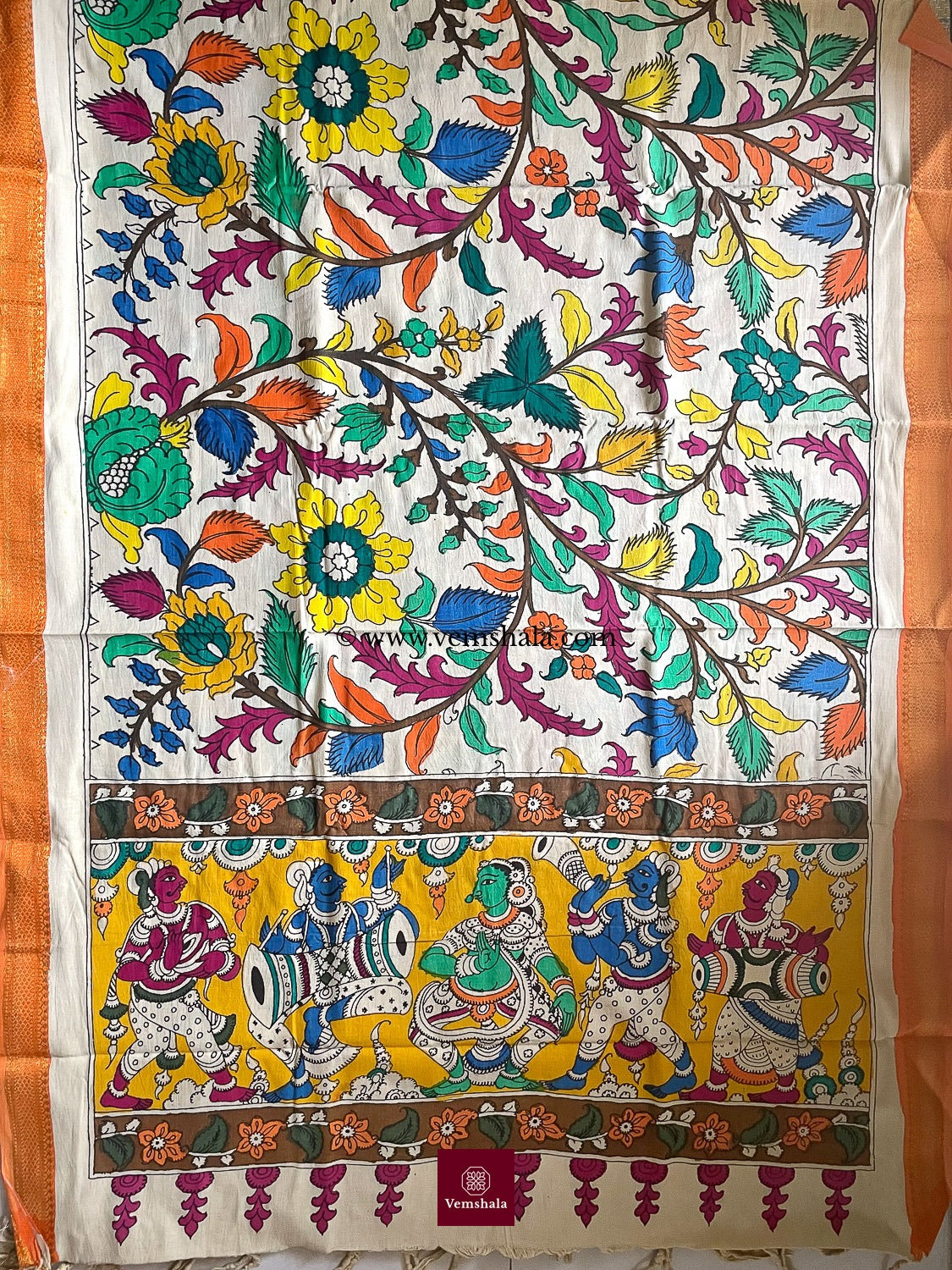 Pen Kalamkari Cotton Dupatta - Vemshala