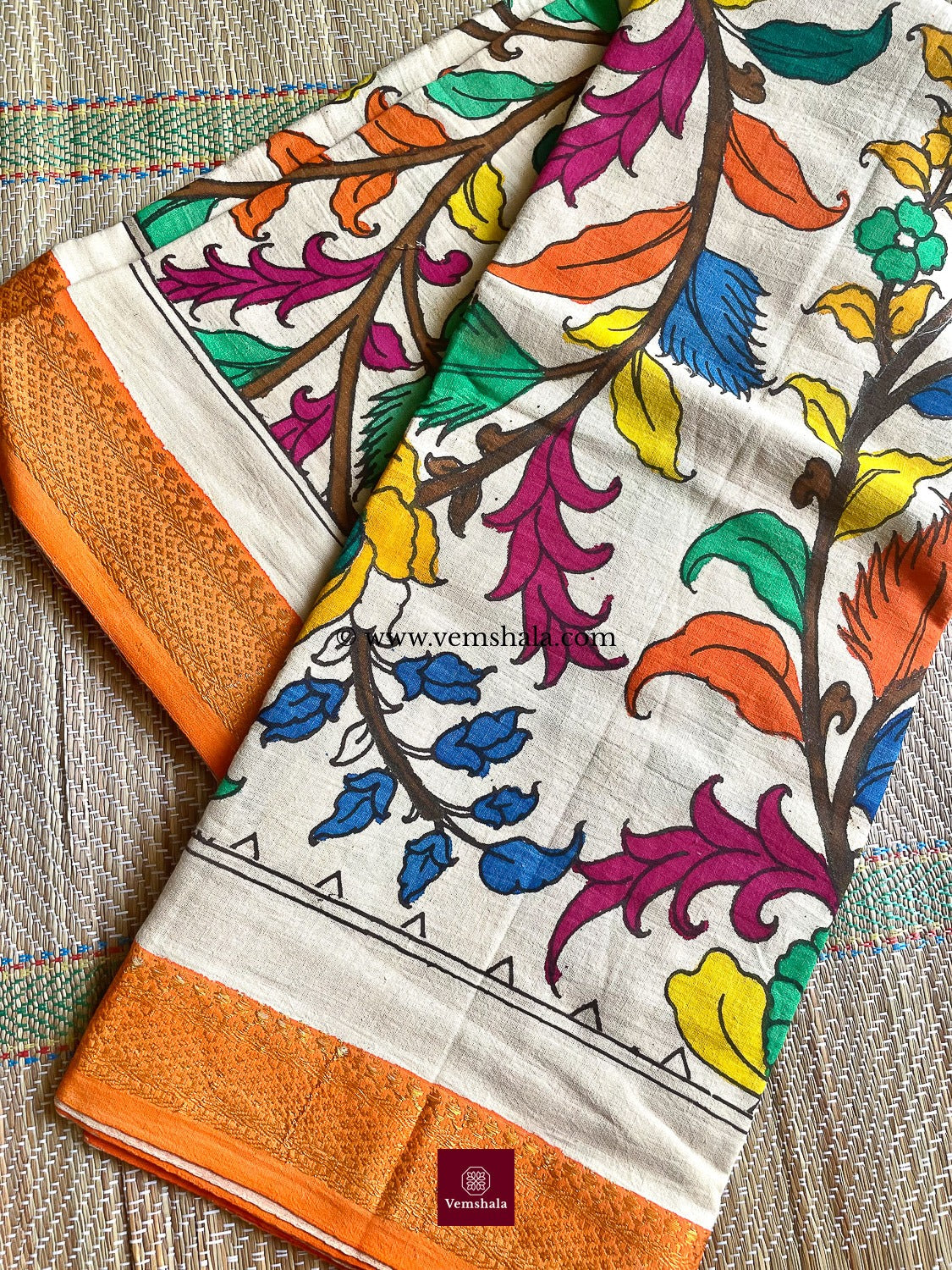 Pen Kalamkari Cotton Dupatta - Vemshala