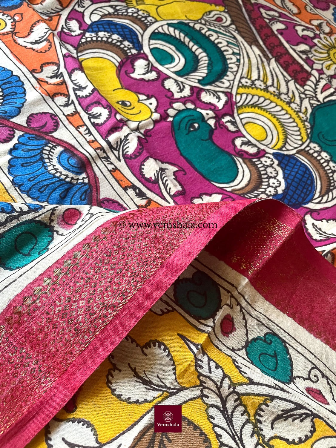 Multi Color Pen Kalamkari Cotton Dupatta - Vemshala