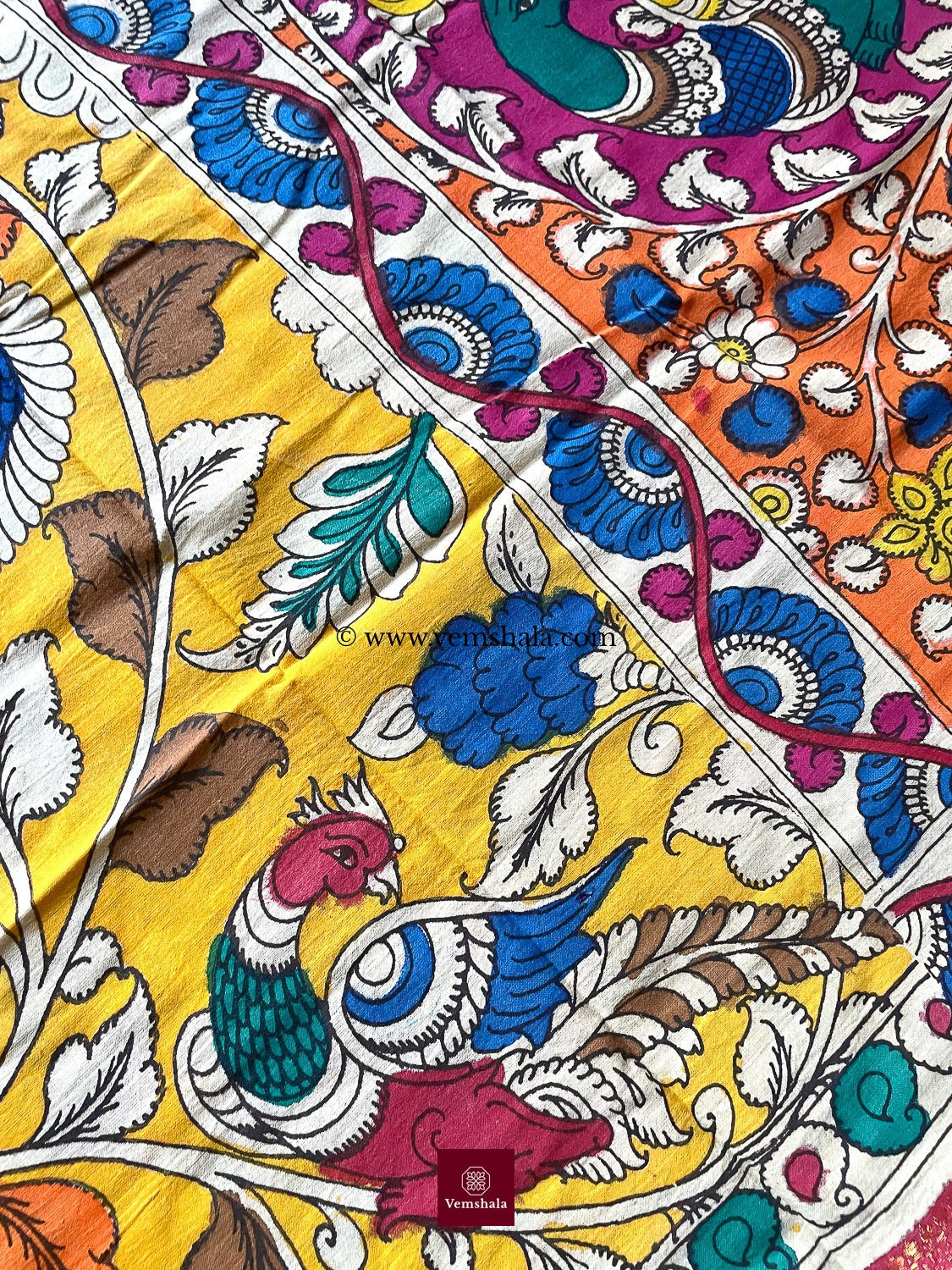 Multi Color Pen Kalamkari Cotton Dupatta - Vemshala