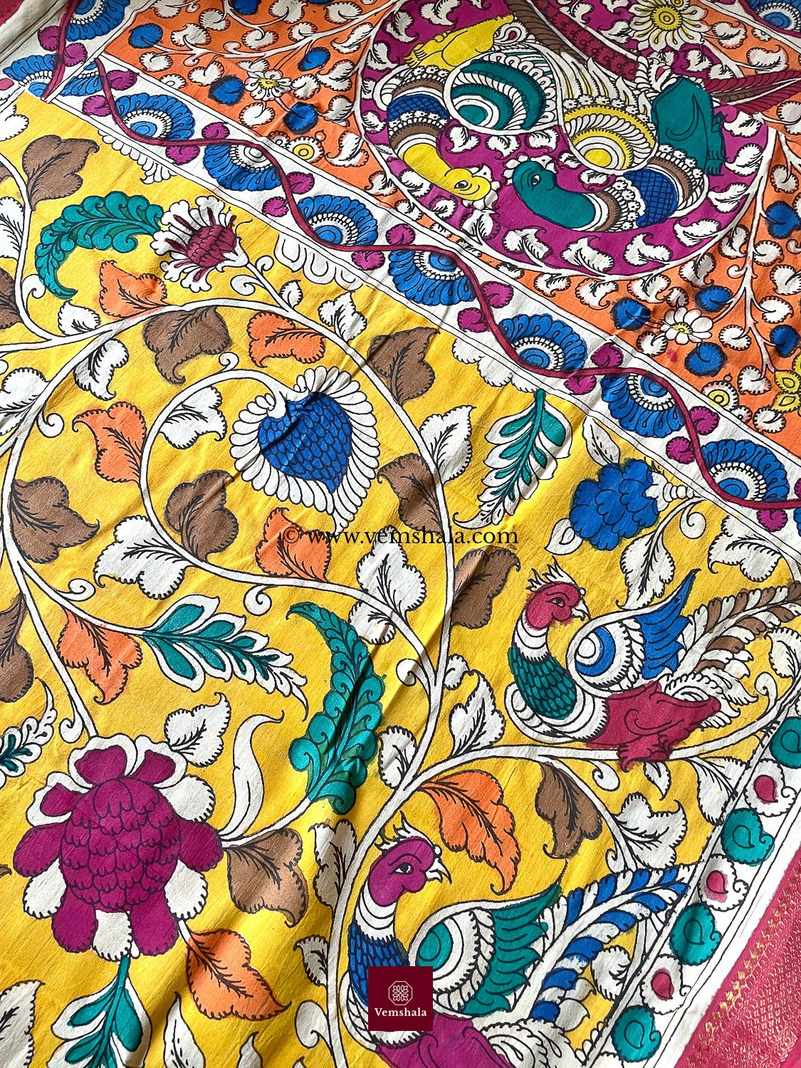 Multi Color Pen Kalamkari Cotton Dupatta - Vemshala