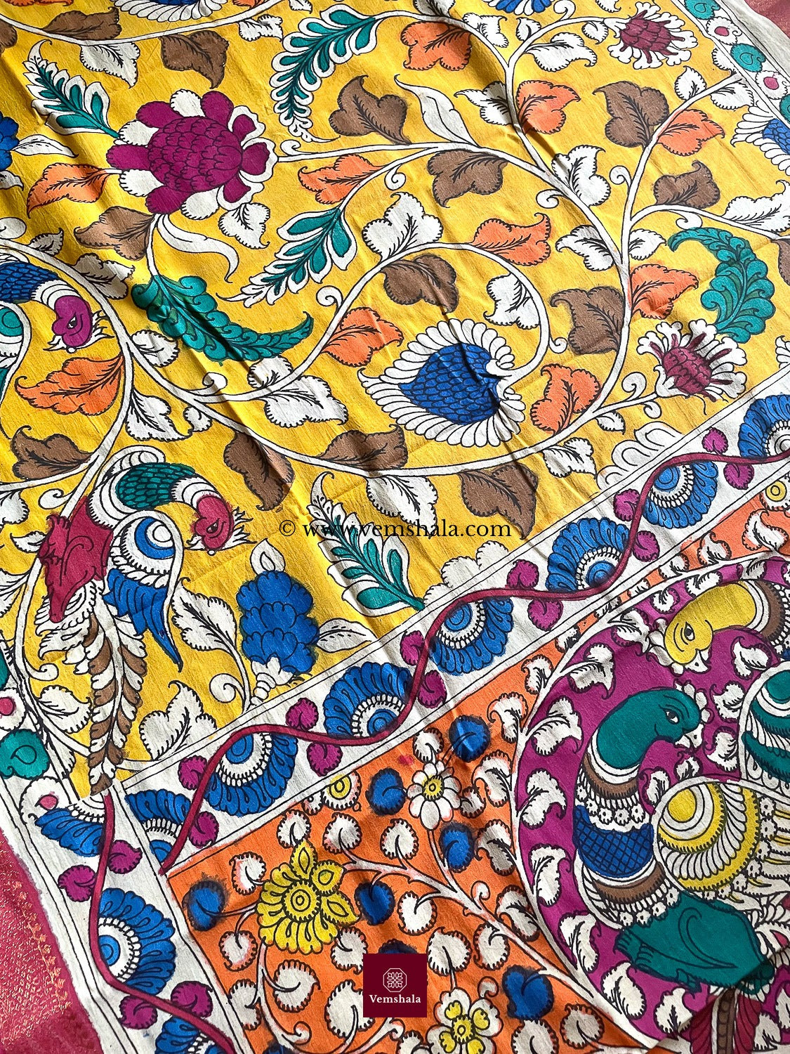 Multi Color Pen Kalamkari Cotton Dupatta - Vemshala