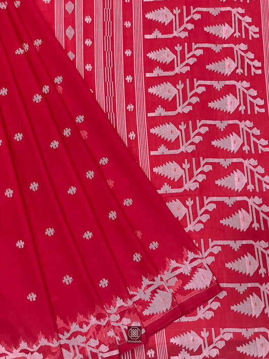 Red / Ecru Cotton Jamdaani Saree