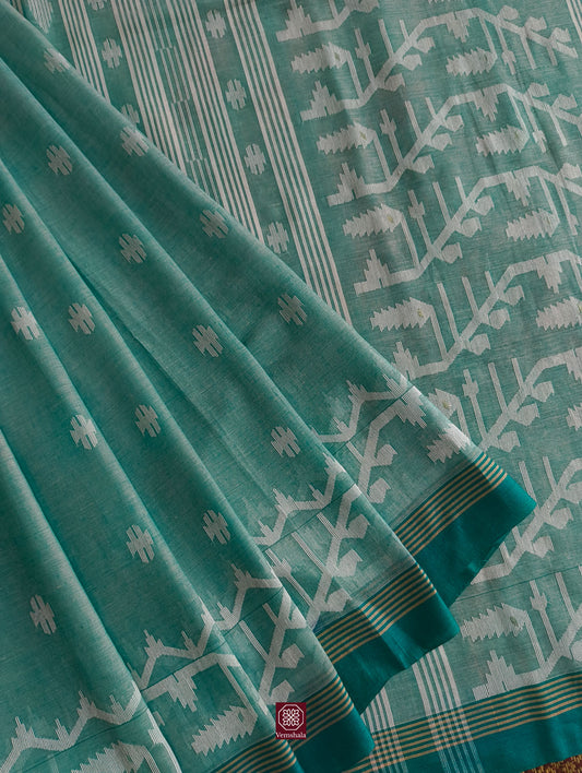 Sea Green Cotton Jamdaani Saree