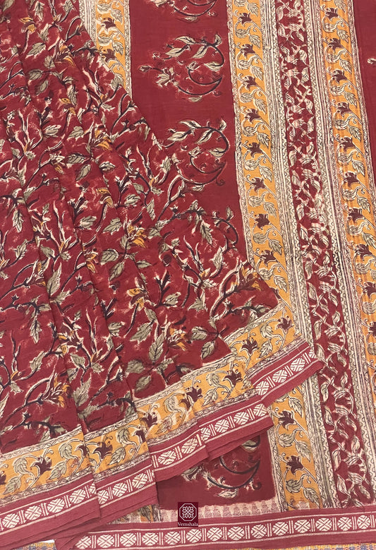 Pedna Kalamkari Handblock Ponduru Cotton Saree