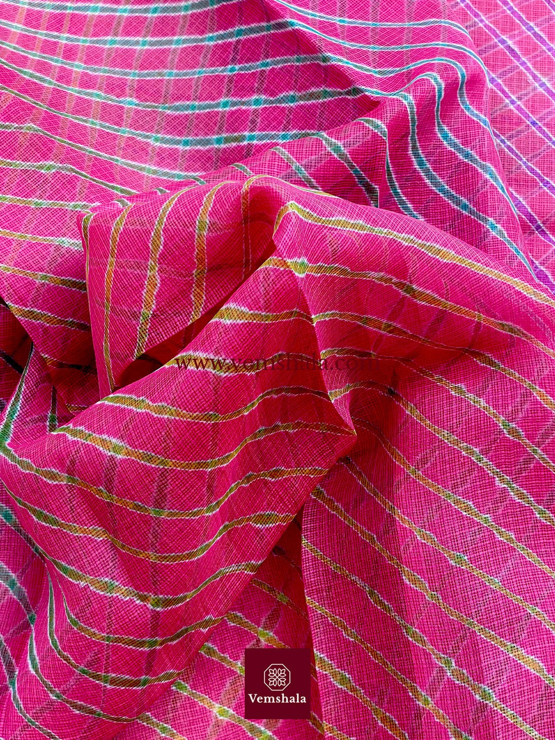 Red Plum rainbow Leheriya Kota Silk Saree : Phulwa - Vemshala