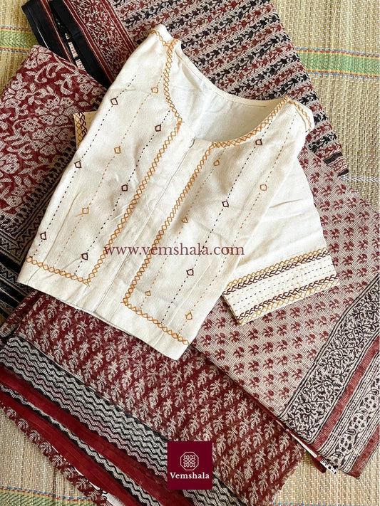 Ecru / Mustard / Brown Hand Embroidered Blouse - Baagh