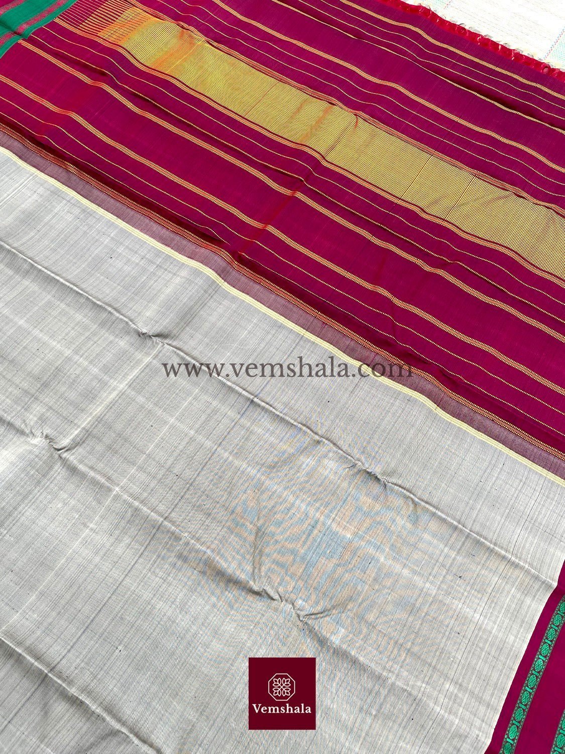 Grey / Maroon / Green/ Gold Kanchipuram Silk Saree : Meha - Vemshala