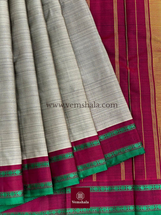 Grey / Maroon / Green/ Gold Kanchipuram Silk Saree : Meha - Vemshala