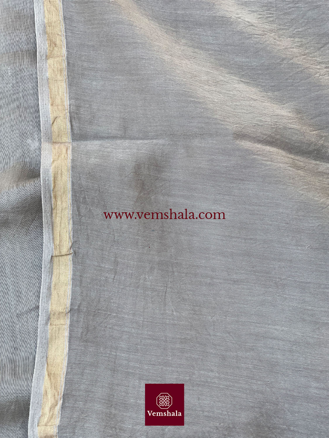 Grey/Ecru/ Gold Hand block print Silk Cotton Saree : Mishaaya - Vemshala