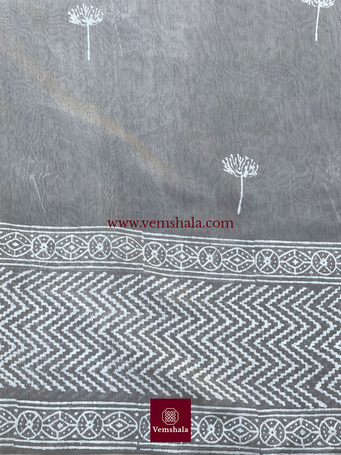 Grey/Ecru/ Gold Hand block print Silk Cotton Saree : Mishaaya - Vemshala