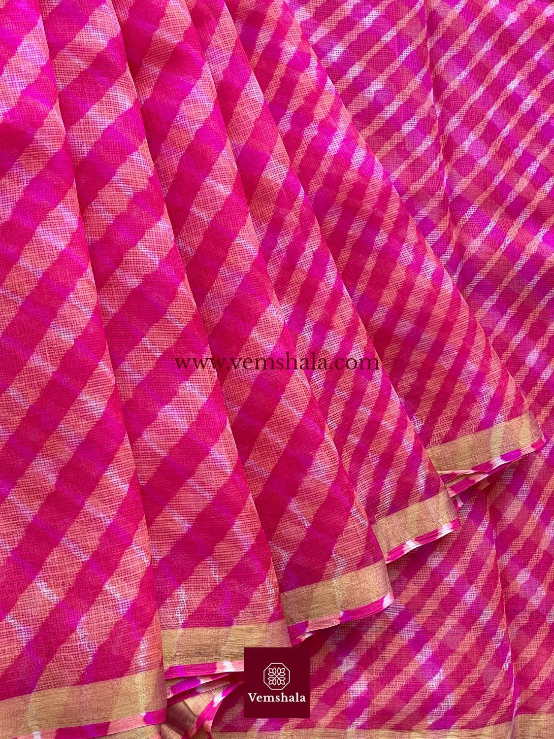 Hot Pink Leheriya Kota Silk Saree : Gulaab - Vemshala