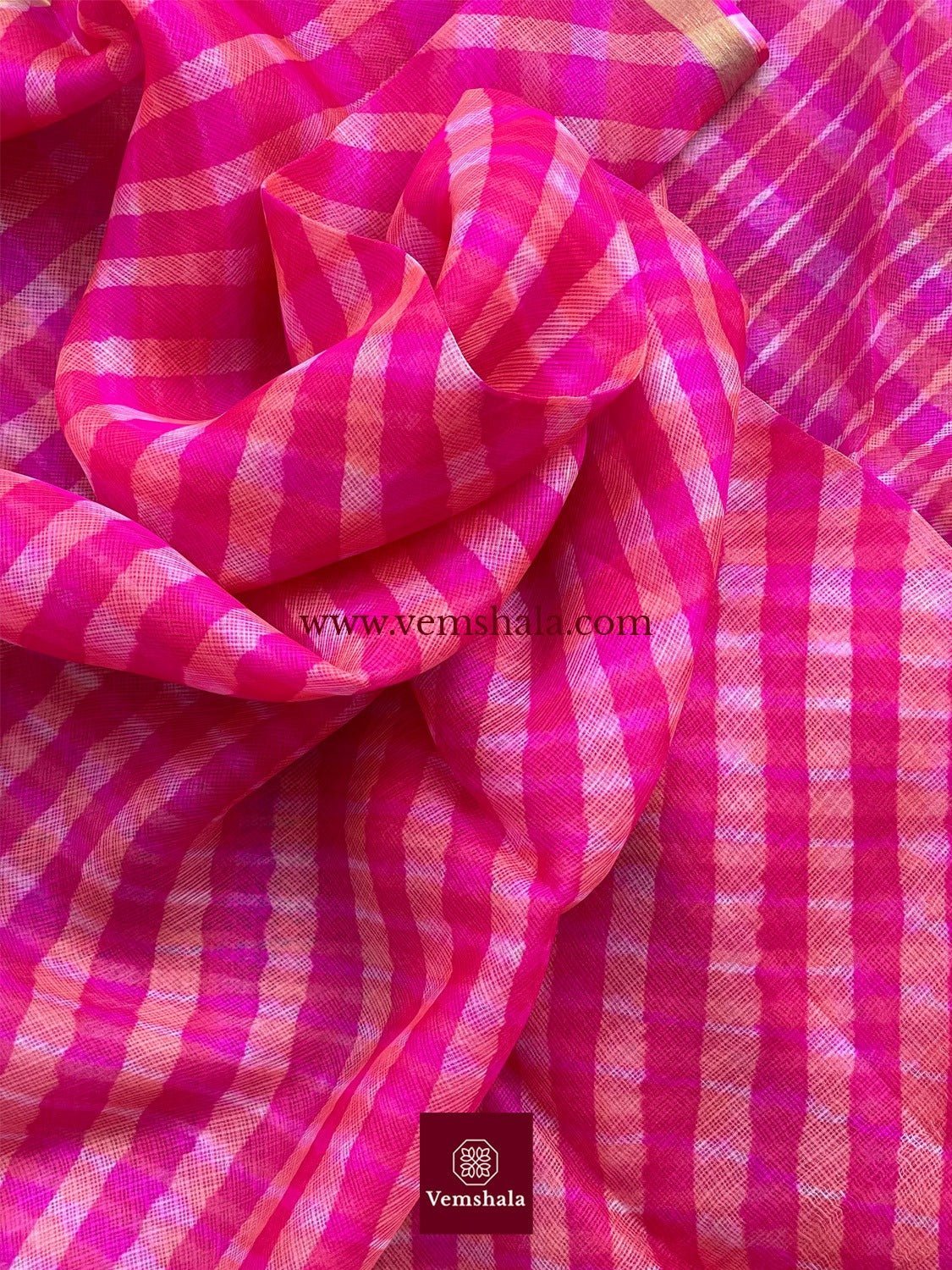 Hot Pink Leheriya Kota Silk Saree : Gulaab - Vemshala