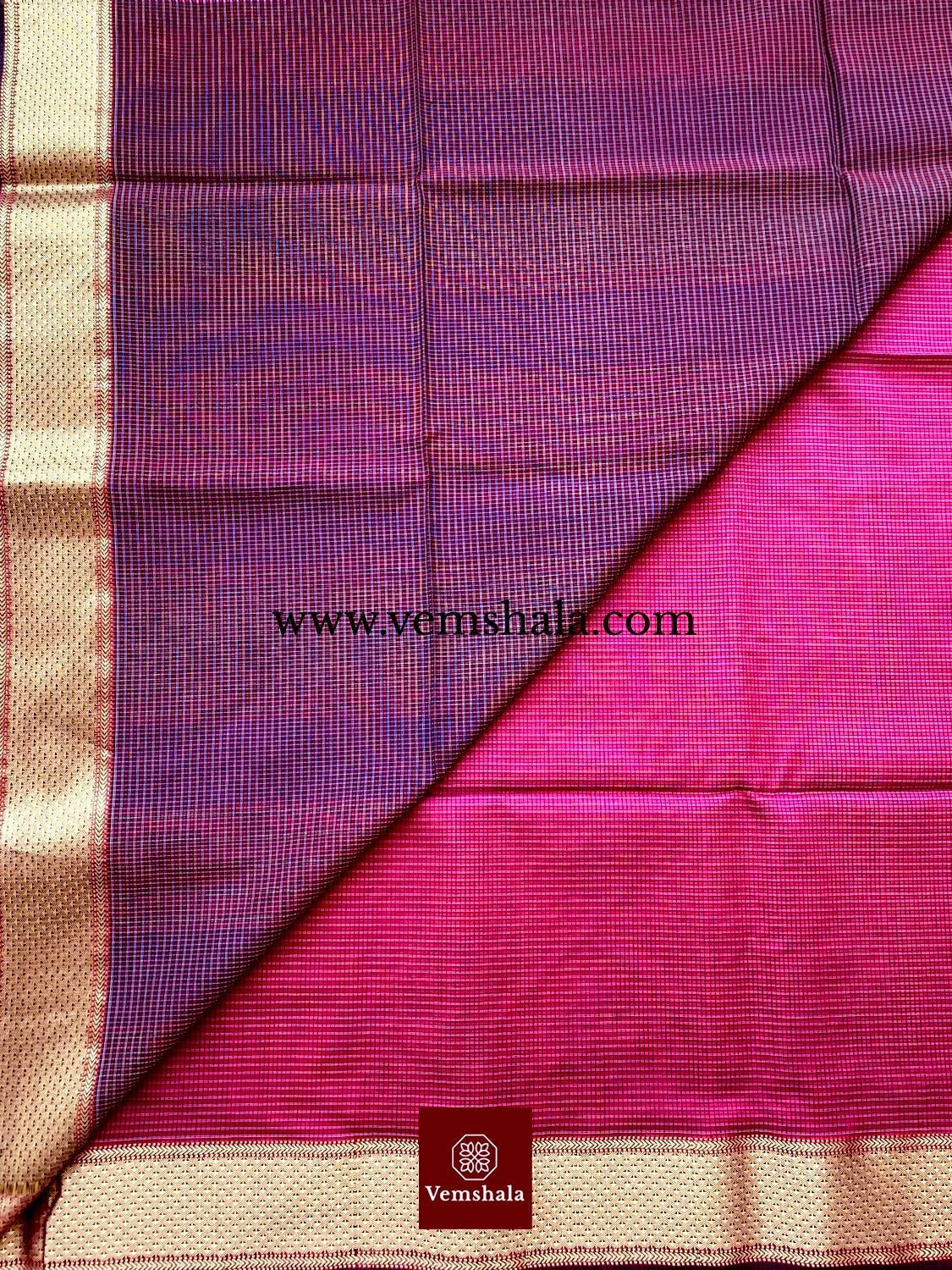 Hot Pink/ Purple/ Gold Maheshwari Saree : Tamanna - Vemshala