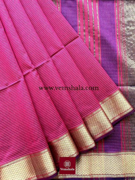 Hot Pink/ Purple/ Gold Maheshwari Saree : Tamanna - Vemshala