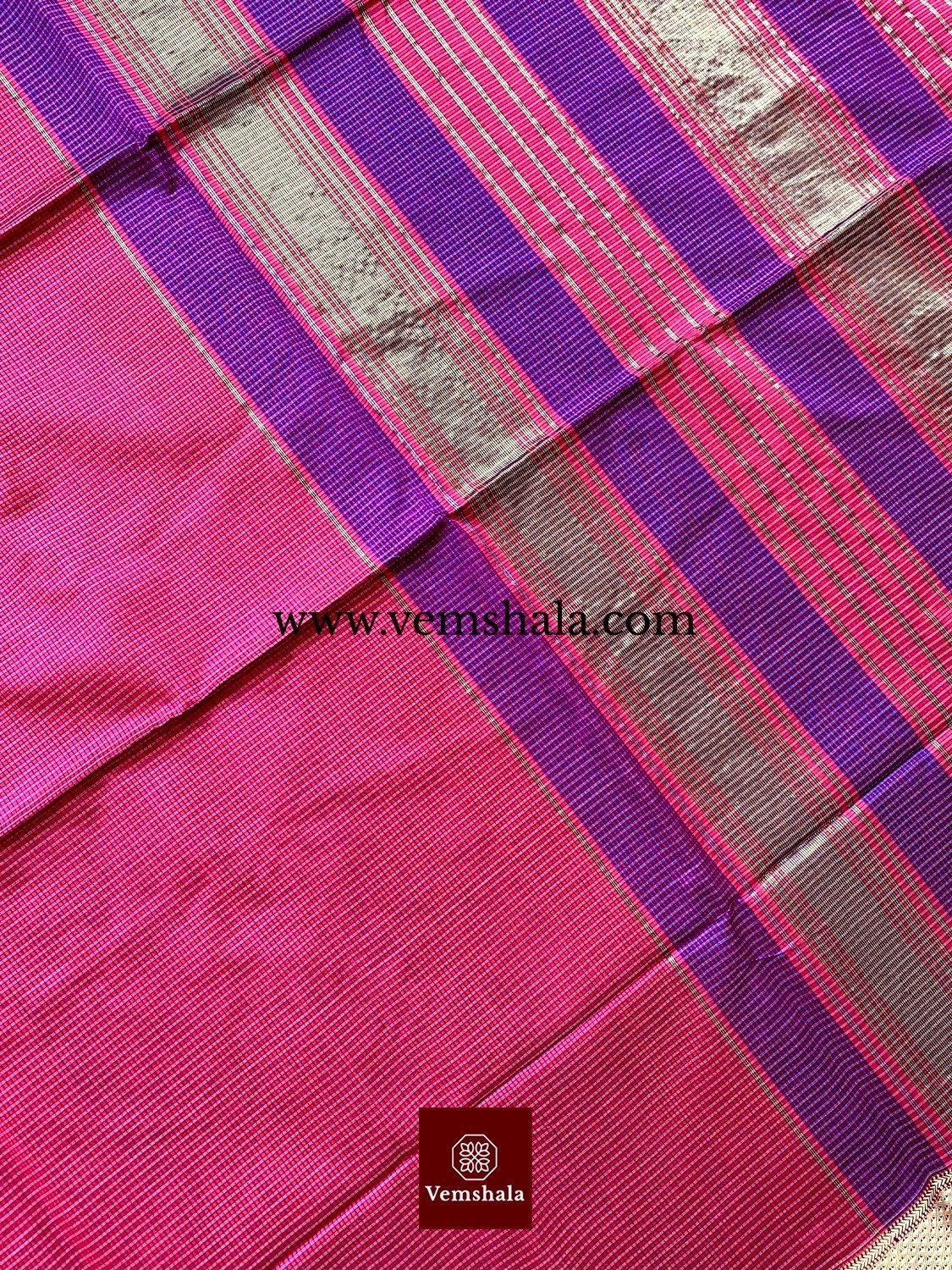 Hot Pink/ Purple/ Gold Maheshwari Saree : Tamanna - Vemshala