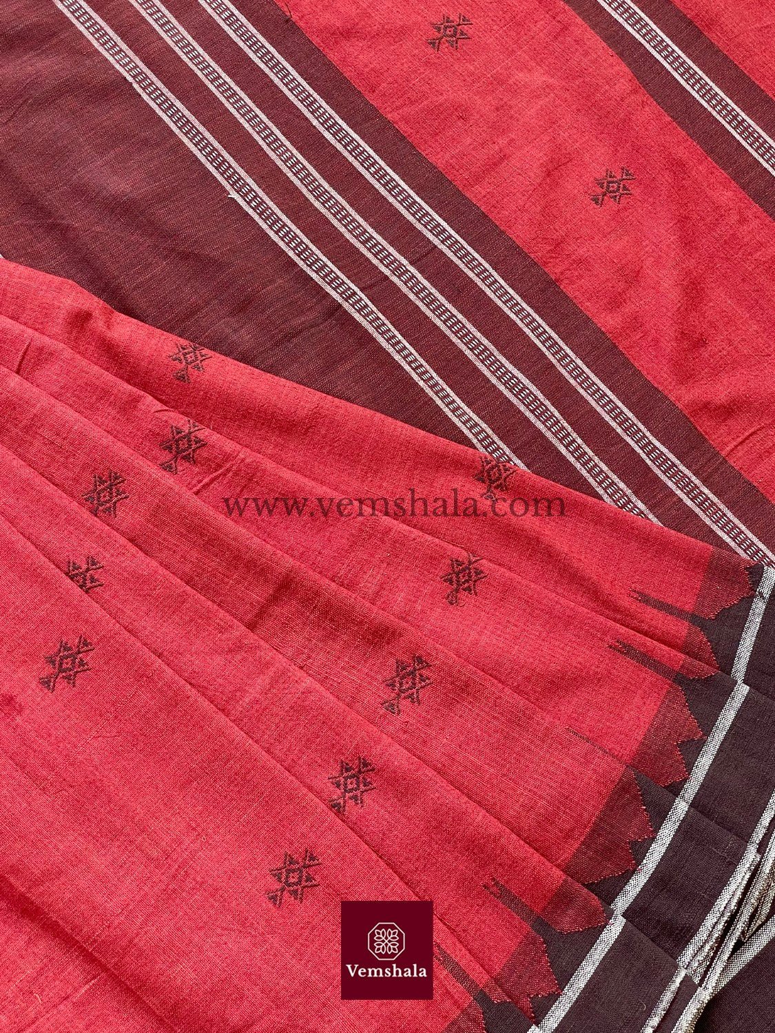 Madder Red/ Ecru/ Brown - Black Kotpad Saree : PS 10 - Vemshala