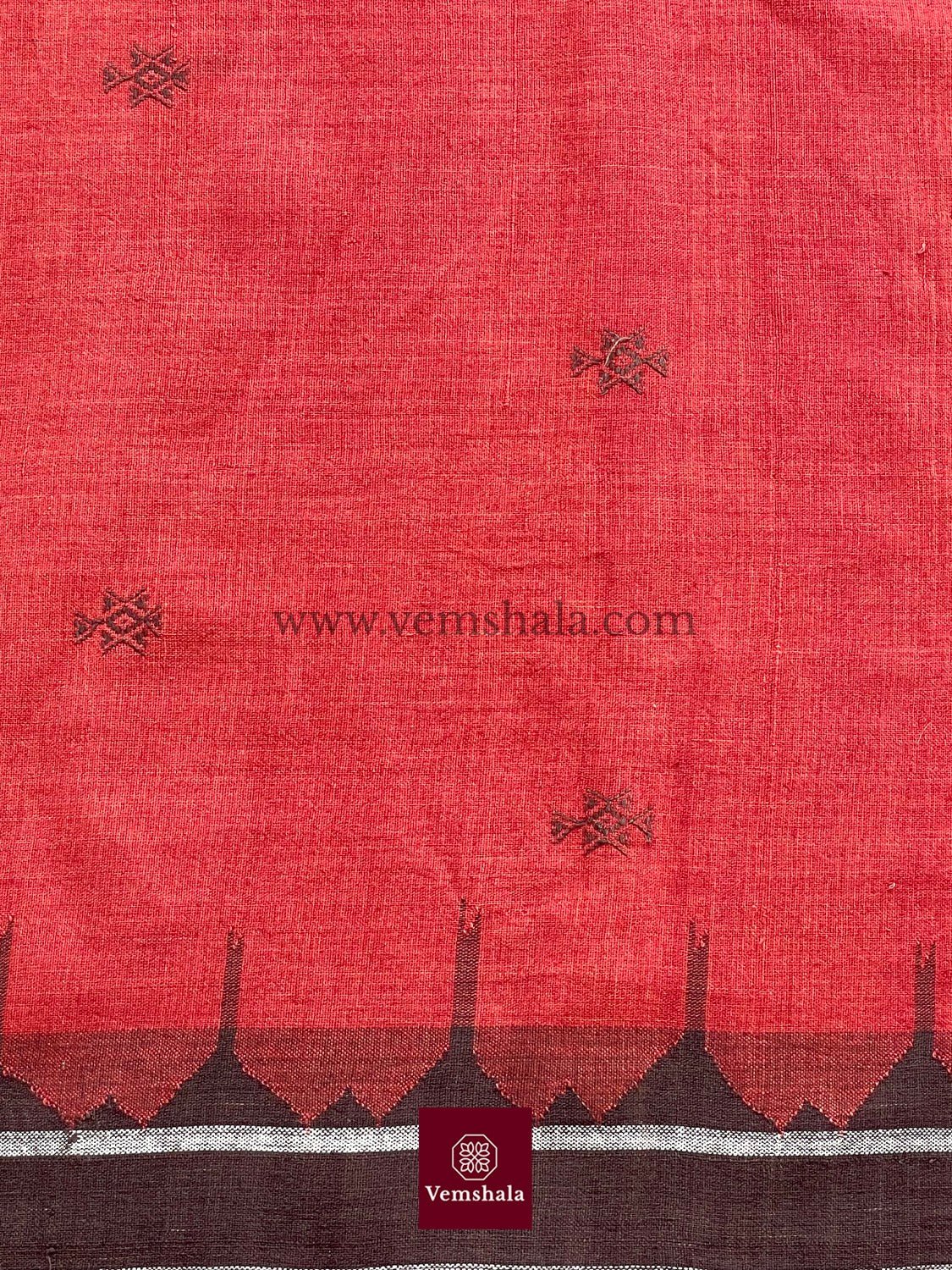 Madder Red/ Ecru/ Brown - Black Kotpad Saree : PS 10 - Vemshala