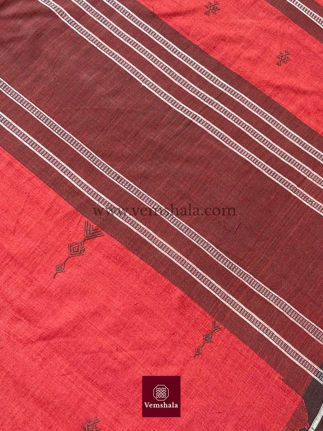 Madder Red/ Ecru/ Brown - Black Kotpad Saree : PS 10 - Vemshala