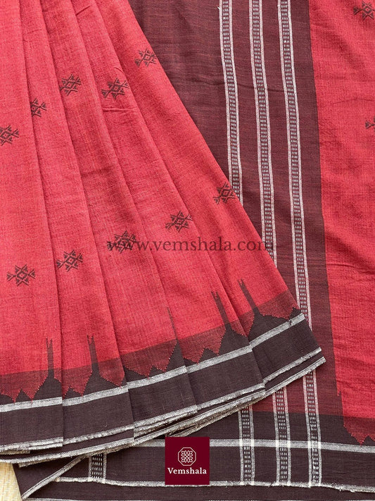 Madder Red/ Ecru/ Brown - Black Kotpad Saree : PS 10 - Vemshala