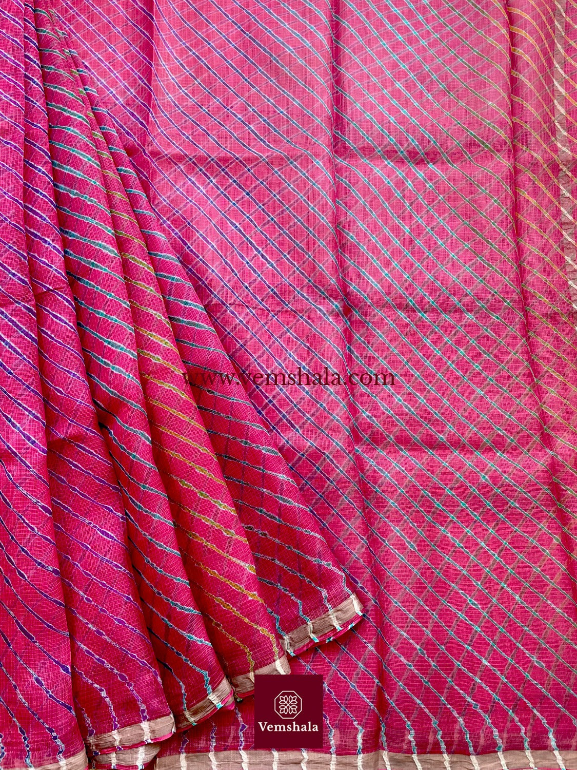 Red Plum rainbow Leheriya Kota Silk Saree : Phulwa - Vemshala