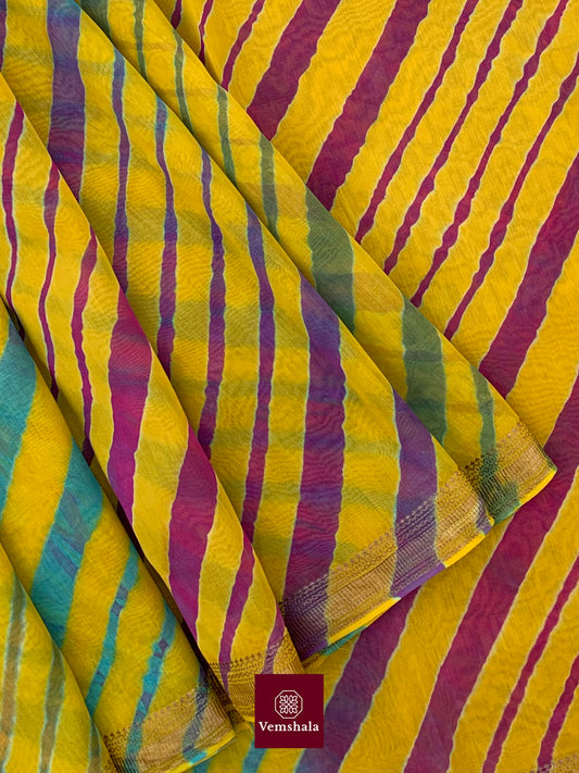 Yellow rainbow Leheriya Chanderi Saree : Tesu - Vemshala