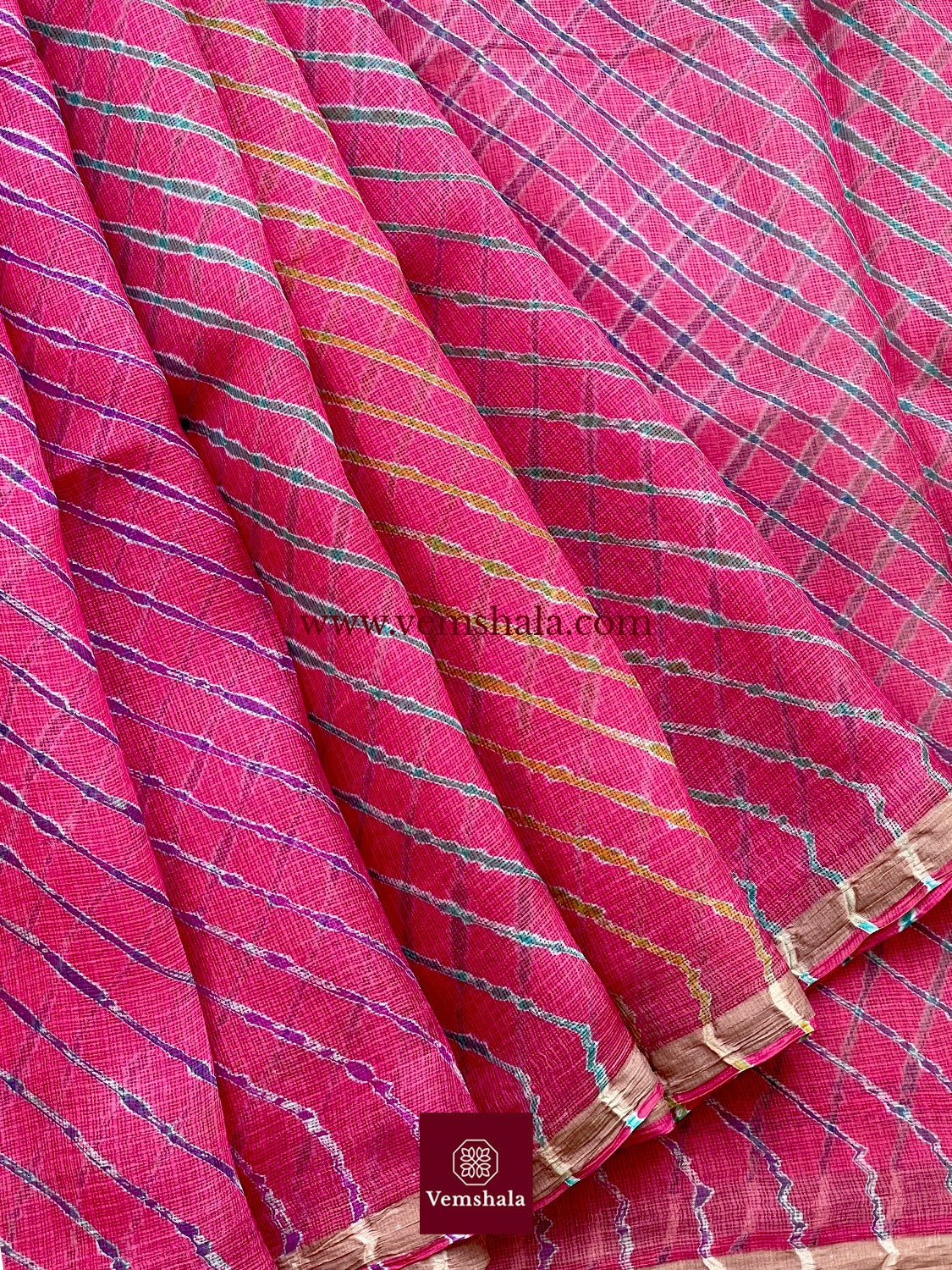 Red Plum rainbow Leheriya Kota Silk Saree : Phulwa - Vemshala