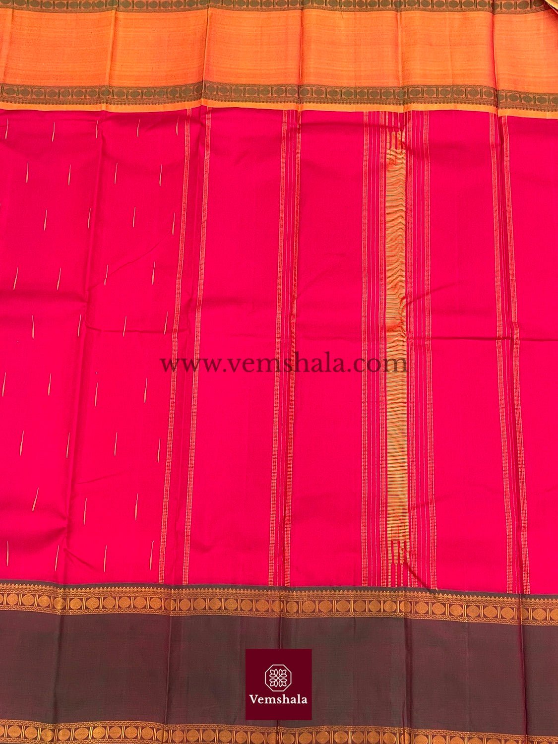 Maroon / Green / Yellow / Gold Kanchipuram Silk Saree : Vijaya - Vemshala