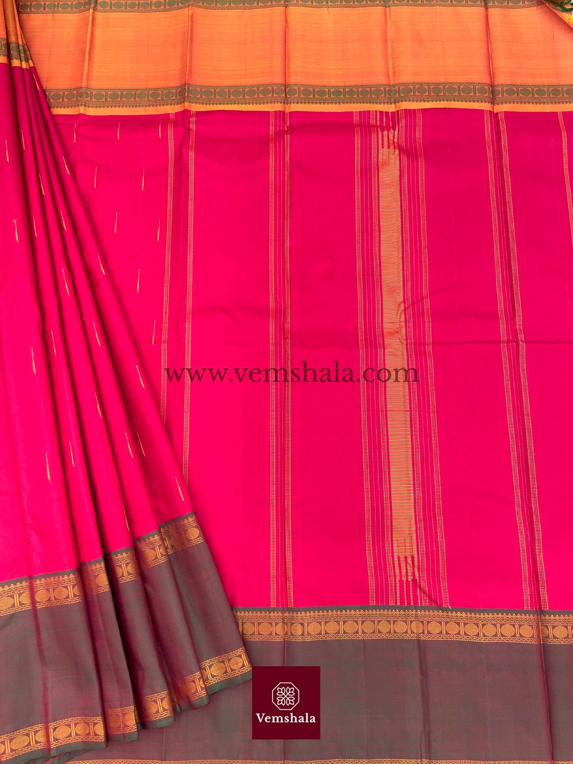 Maroon / Green / Yellow / Gold Kanchipuram Silk Saree : Vijaya - Vemshala