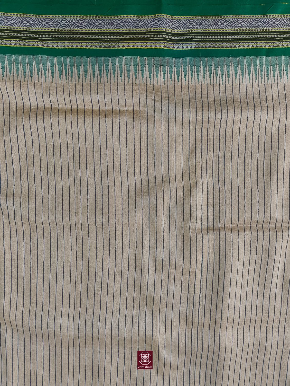 Natural / Blue / Green Karvati Kinar Tussar Vidarbha Silk Saree - Vemshala