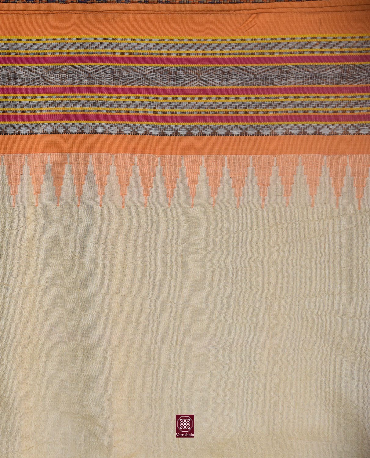 Natural / Blue / Peach Karvati Kinar Tussar Saree - Vemshala