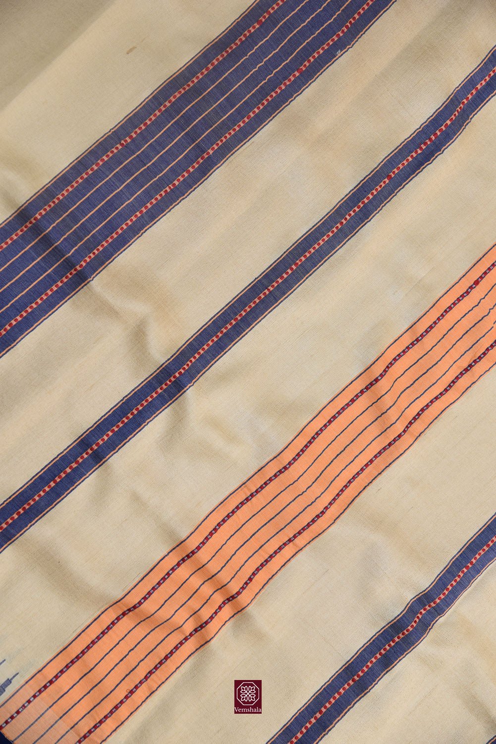 Natural / Blue / Peach Karvati Kinar Tussar Saree - Vemshala