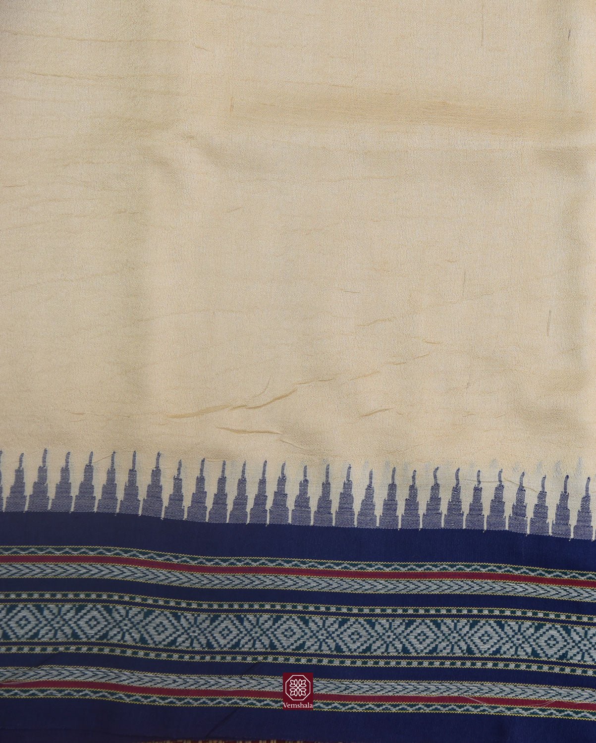 Natural / Blue/ Turmeric Karvati Kinar Tussar Saree - Vemshala