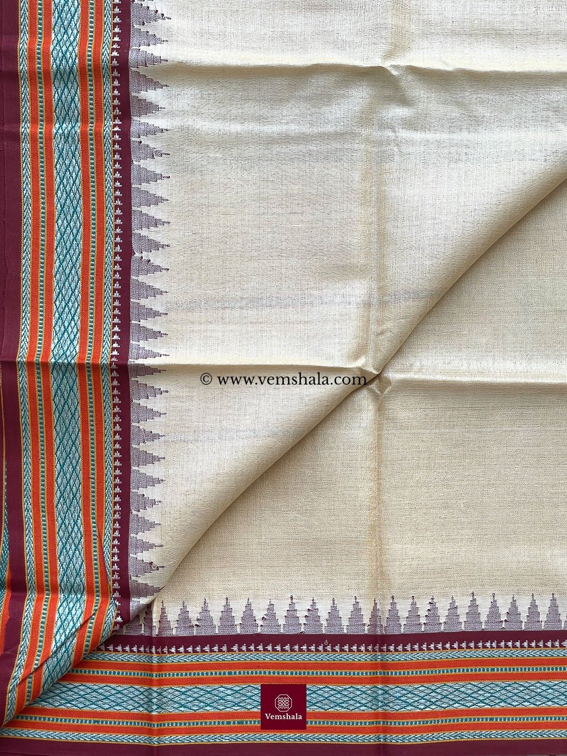 Natural/ Deep Maroon/ Orange Karvati Kinar Tussar Saree: Sayali - Vemshala