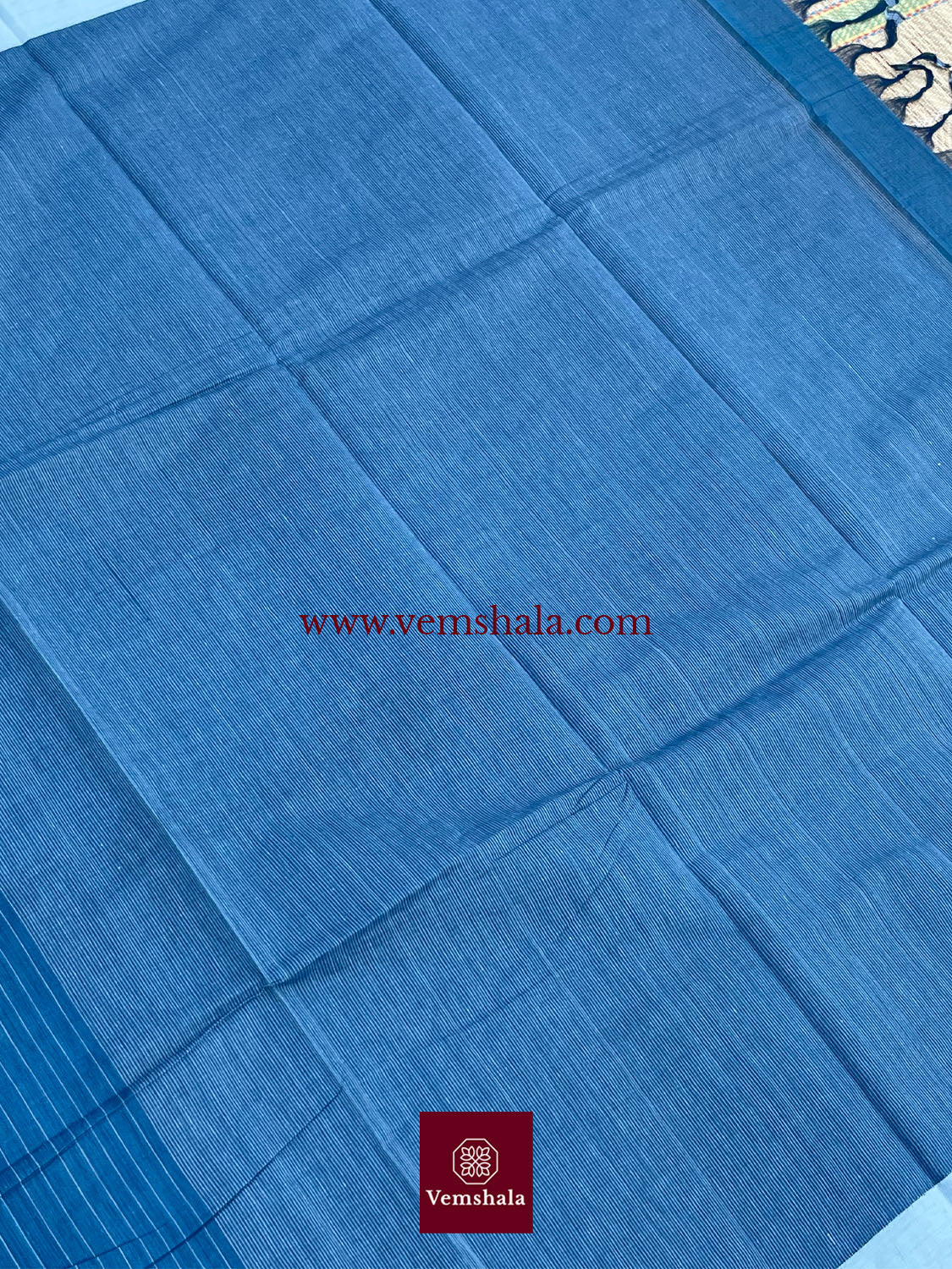 Navy / Pale Blue Ponduru Cotton Saree: Naayab - Vemshala