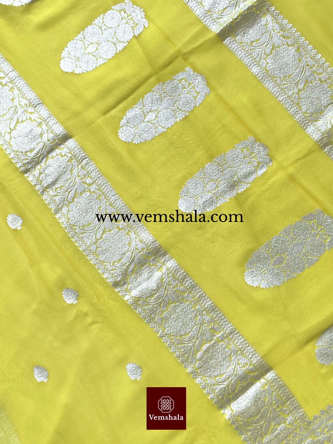 Sunshine yellow Banarasi Khaddi-Georgette Saree : Bhor - Vemshala